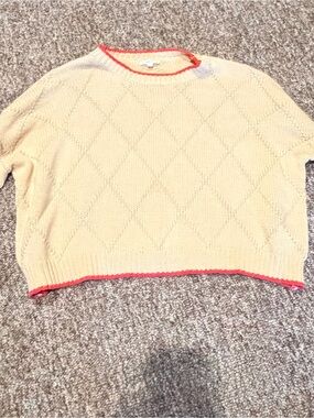 Cream Crewneck Sweater with Red Trim